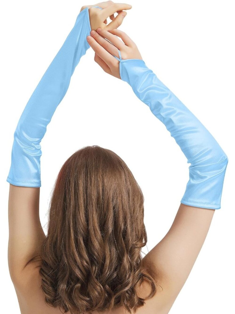 Women's Light Blue Fingerless Elbow Length Halloween Cosplay 1920s Satin Gloves